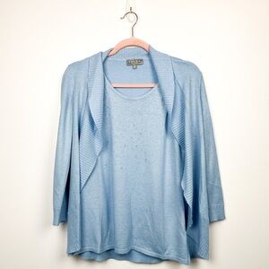 Laura Petites Long Sleeve Light Blue Sweater with Silver Sparkle and Rhinestones